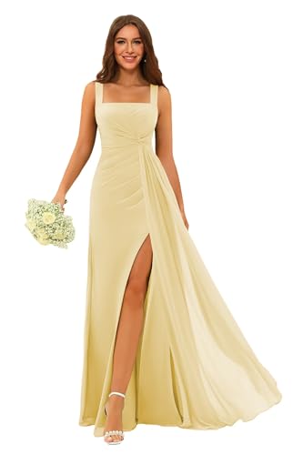 Stylefun Square Neck Chiffon Prom Dresses Long with Slit A Line Formal Party Dress Evening Party...