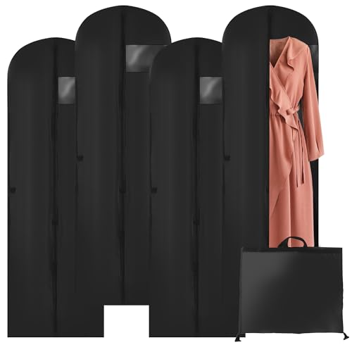 4 Housse robe de mariée, 180cm x 60cm Housse robe longue, Pliable avec une fermeture éclair, Convient pour les vêtements, les robes, les vestes, Robe de...