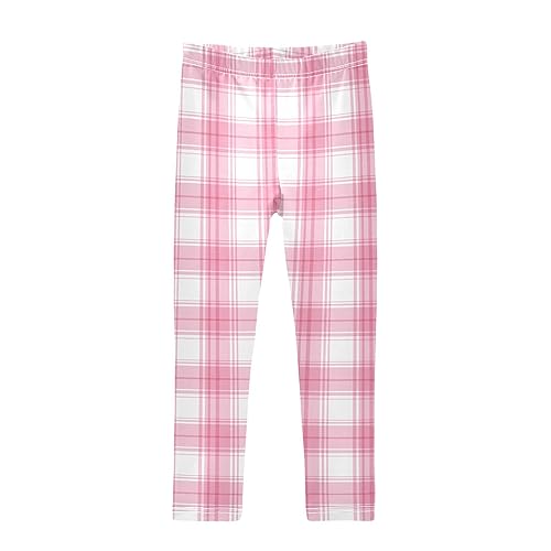Pink Plaid Gingham Girls Leggings Toddler Kids Yoga Pants Dance Clothing Active Ballet Tights for Child Teens 7-8T
