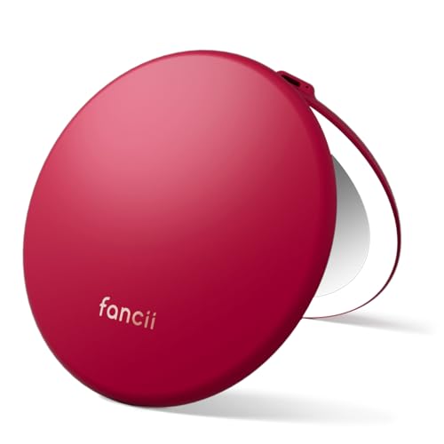 Fancii Taylor LED Lighted Travel Makeup Mirror, Rechargeable, 10x /1x Magnifying, Tru-Glow Light Technology, XL Large 5” Wide | Compact Mirror for Purses (Ruby Red)