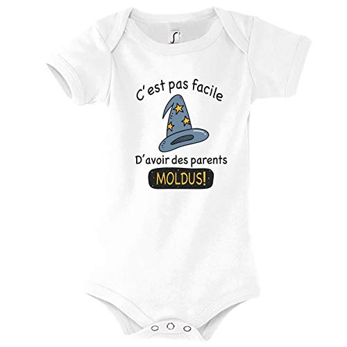 Planetee Body Bebé Humor Padres Moldus 3-6 meses Regalo Nacimiento Original - Body Bebé Mensaje Divertido Magia Hechicero Papá Mamá