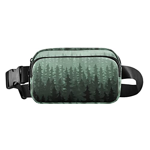 Oyihfvs Green Nature Forest Landscape of Pine Fir Trees Art Adjustable Fanny Waist Pack Pouch, Waterproof Runners Sports Waist Pack Wallet for Sports Hiking Fitness Cycling Gym Women Men