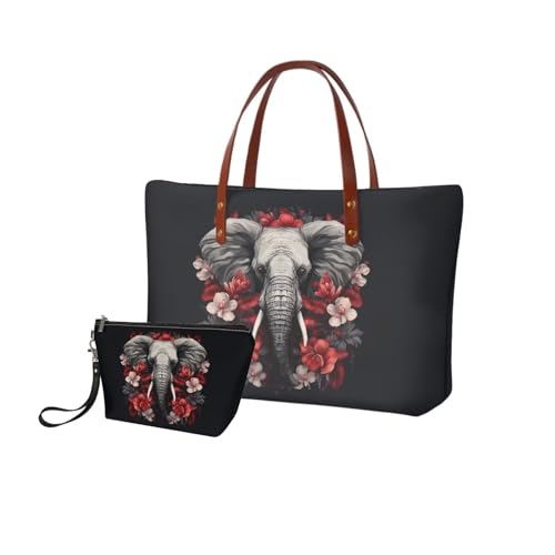 Image of 2PCS Tote Bag for Women Top Handle Purse with Wallet, Hobo Bag Tote Shoulder Bag with PU Cosmetic Bag