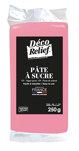 Déco Relief - Pâte à Sucre Rose Pastel 250 g - Pâte à Sucre Professionnelle pour Gâteaux, Pâtisserie - Coloris Rose Clair - Fabriquée en France