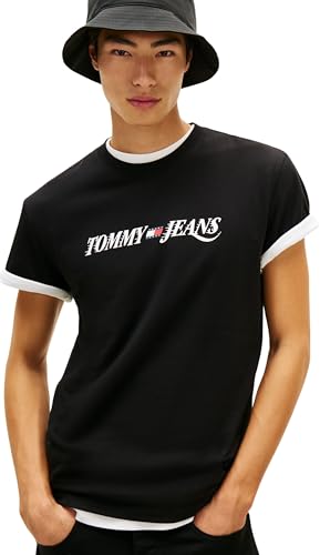 Tommy Jeans Herren T-Shirt Kurzarm Vintage mit Rundhalsausschnitt, Schwarz (Black), S – Ansicht 4