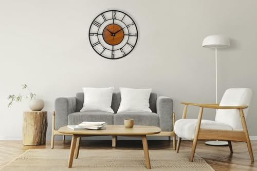 Image of Wall Clock Stylish Metal Analog Wall Clock for Living Room, Bedroom, Office, Kitchen, Home and Hall | Antique Fancy Big Size Modern Wall Watch (Black St-1 Wooden, 60 CM)