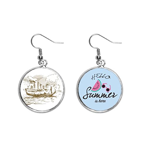 Pendientes de sandía con patrón de ilustración artística y paisajes urbanos icónicos