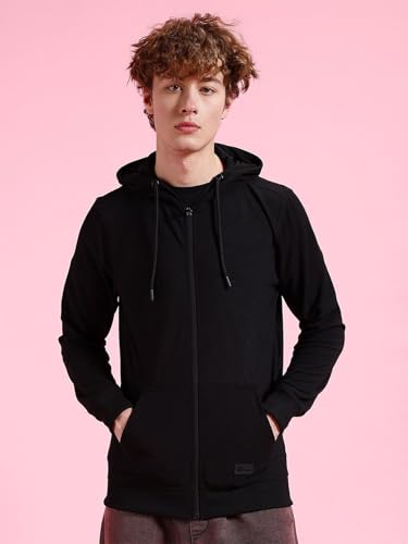 Image of The Indian Garage Co Men Regular Fit Self Design Front Open Hooded Sweatshirt