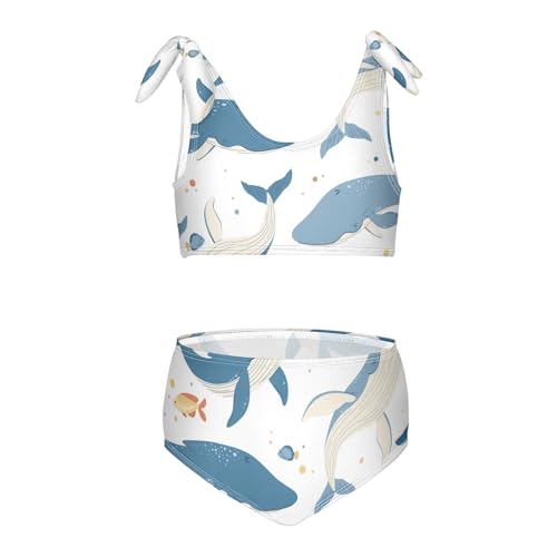 Girls Pattern with Cartoon Whale Swimsuit Two Pieces Bikini Set Bathing Suits Swimwear Crop Top Swimsuit Set