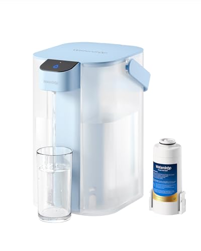Waterdrop Instant Electric Water Filter Jug with a 3-Months Filter, 3.5L Countertop Water Filter System, Reduces Chlorine, Lead, Mercury, Reduce PFAS, PFOA/PFOS, 757 Litres, Lght Blue (NOT Reduce TDS)