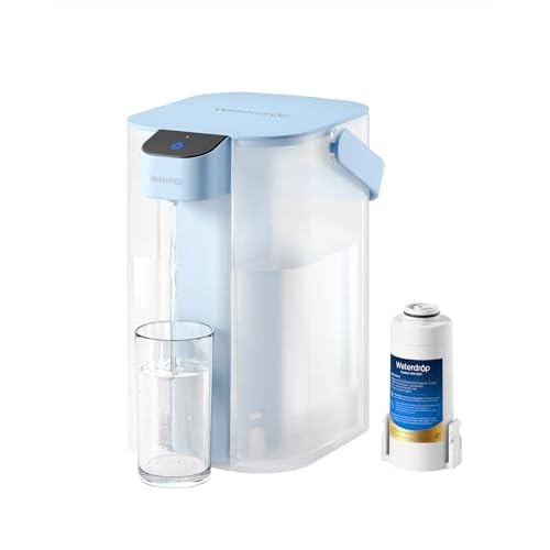 Waterdrop Electric Water Filter Pitcher, Reduce 99.6% of Lead and 45+ Impurities, 200-Gallon Rechargeable Water Dispenser, Instant 15-Cup Countertop System, NSF/ANSI 401&53&42&372, Light Blu