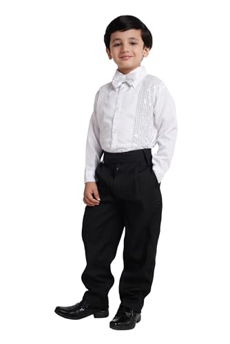 Kaku Fancy Dresses Dance Costume Shinning Shirt With Bow Tie for Kids | Sequin Work School Annual Function & Theme Party's Shirt for Boys (ONLY SHIRT)
