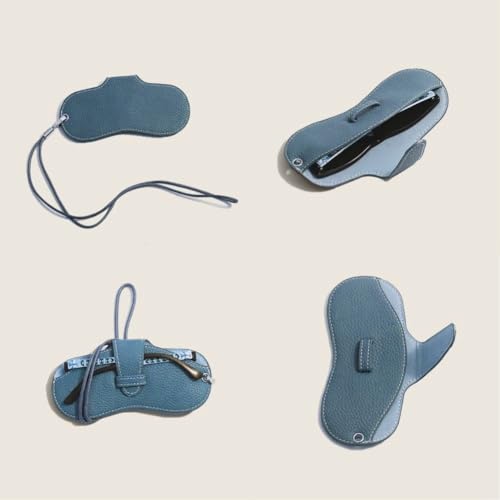 Image of FASHIXD Glasses Case Portable Travel Sunglass Case with Lanyard Eyeglass Pouch Bag Sunglass Holder for Purse For Women Men (Classic-Light blue)