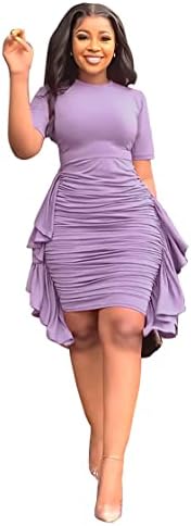 acelyn Sexy Short Sleeve Summer Ruched Bodycon Dress for Women Clubwear Casual Dresses Purple