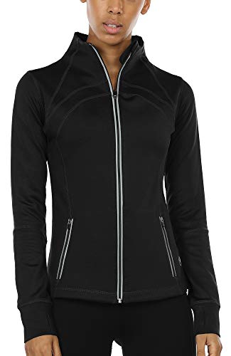 icyZone Women's Running Shirt Full Zip Workout Track Jacket with Thumb Holes
