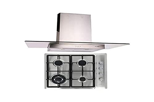 Hornos Y Parrillas, Kitchen ODIPO Combo Parrilla Acero Inox Vulcano 60cm Y Campana Pared Cristal Recto Telux Cont Elec