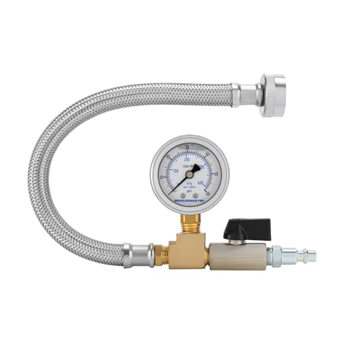 MEASUREMAN Garden Hose Blowout Kit 060 PSI Pressure Gauge 12 Stainless Steel Braided Hose 3/4 Inch GHT 1/4 Inch Quick Connect Blowout Plug with Shut Off Valve for Garden Faucet