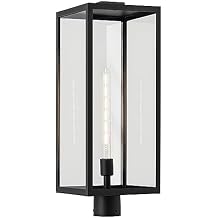 Kichler Branner 25.5 in. 1-Light Textured Black Luxe Updated Traditional Outdoor Post Light with Clear Glass for Walkways and Driveway