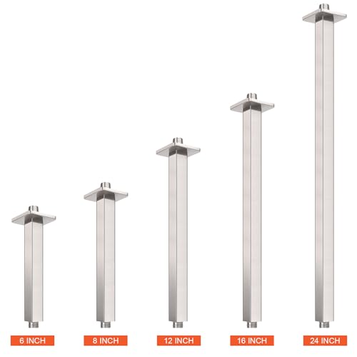 Image of Ceiling Mounted Shower Arm, Rain Shower Square Extension Arm with Flange and Teflon Tape Stainless Steel Ceiling Mount Shower Extender (24 Inch, Brushed Nickel)