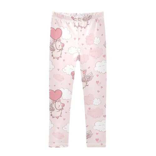 Cute Pig Wings Girls' Leggings Toddler Doodles Heart Kids Yoga Pants Dance Active Tights 4T