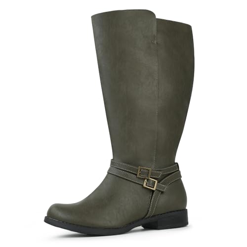 靴 SIDE WAVE BUCKLE LONG BOOTS Women's Super Extra Wide Calf Side Zipper Double Buckle Knee High