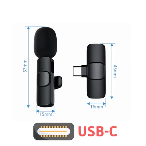 Microfone de Lapela Bluetooth Sem Fio USB-C Compatível com iPhone 15 e Samsung