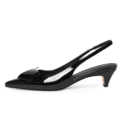 Modatope Kitten Heels for Women Bow Pointed Closed Toe Slingback Low Heels Women Pumps Wedding Dress Shoes2