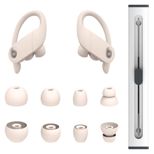 4 Pairs Replacement Eartips for Powerbeats Pro Earbuds with Cleaning Pen Replacement Silicone Ear Tips Set - Small Medium Large and Double Flange Anti-Slip Replacement Accessories (Ivory White)