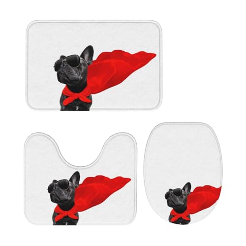 トイレマット フレンチブルドッグ 犬柄 3点セット 足元マット 便座カバー マットフタカバー U型 O型 トイレ兼用 滑り止め おしゃれ バスマット 洗える 浴室 玄関 家庭用 ホテル用