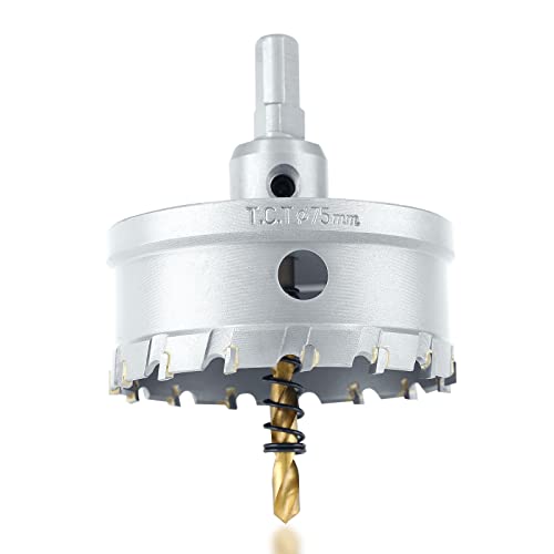 Luomorgo 3" 75Mm Tct Carbide Hole Saw Tungsten Carbide Tipped Hole Cutter With 2 Pcs Titanium-Plated Pilot Drill Bit For Metal Iron Steel Wood Plastic #TOP6