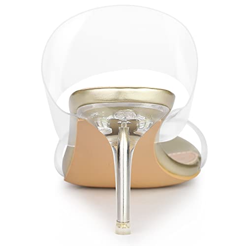 Allegra K Allegra K Women's Clear Slide Stiletto Heel Clear Gold Sandals 6 m US