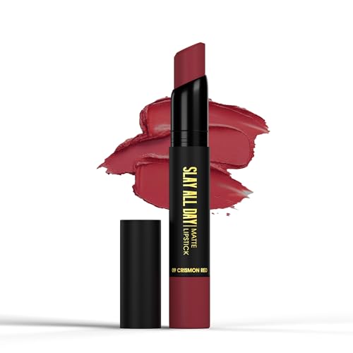 Image of Hilary Rhoda Slay All Day Matte Lipstick | Transfer-proof & Smudge-proof | Long-Lasting & Premium Creamy Lipstick | Waterproof & Vibrant Colour lipstick | 2.6g (Rustic Red - Shade 14)