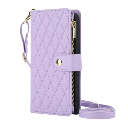 Étui cuir iPhone 15 Pro violet clair pour sécuriser vos cartes lors de vos sorties en ville