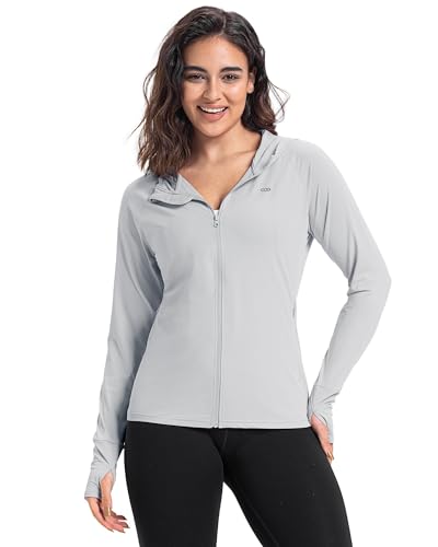 33,000ft Women's UPF 50+ Hoodie Jacket Lightweight Long Sleeve Sun Protection Shirt Full Zip Up Breathable Sportwear with Thumb Holes for Hiking Running Outdoor