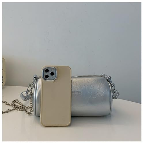Trendy Silver Cylinder Bag for Women, Premium Soft Pillow Purse, Versatile Shoulder/Crossbody Bag Stylish Design2
