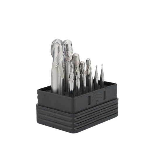 Image of Carbide Ball Nose EndMill HRC55 Double Edge 2 Flute TiAiN Coating Tungsten Steel Milling Cutter for Aluminum Wood HRC55 R0.5-R6.0 Series 11pcs Set