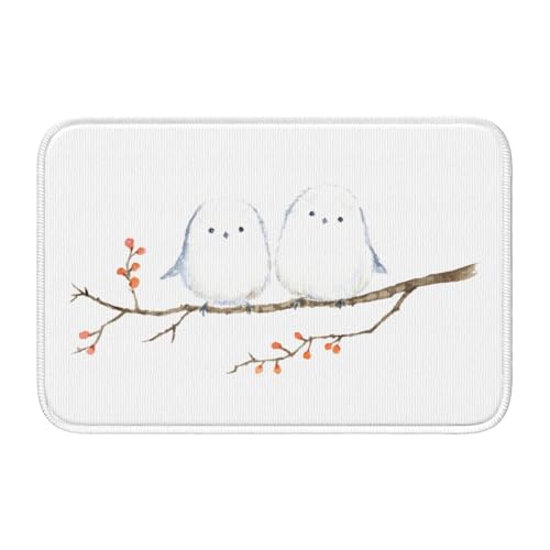 玄関マット シマエナガ 鳥柄 バスマット 室内 屋外 足拭きマット カーペット おしゃれ 北欧 滑り止め付き 洗える ベットルーム 浴室 台所 寝室 業務用 家庭用 40×60cm