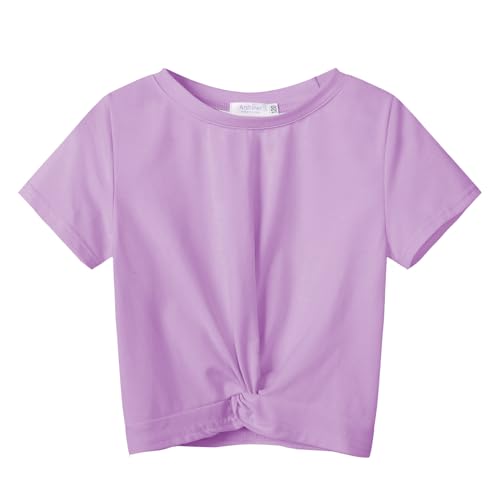 Image of Arshiner Girls Casual Tie Dye Short-Sleeve T-Shirt Cute Print Summer Blouse for Girls Twist Front Tunic Tee Tops