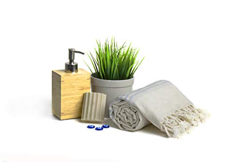 Premium Quality Linen Blend Turkish Bath Towel, Linen Tablecloth, Eco-Friendly Cream Based Turkish Bath Towel With Stripes, Natural Look Linen Tablecloth, 60% Linen - %40 Cotton, Guest Towel (Blue) #TOP2