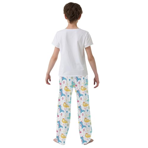 ZZXXB Dinosaur Birthday Balloon Boys Long Pants Soft Trousers Elastic Waist Kids Lounge Bottoms with Pockets S-XL3
