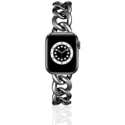 38/40mm Black Cool Women Chain Metal Smartwatch Bands Compatible for Apple Watch Bands SE Series 5 Series6 Man Durable Adjustable Watch Band Compatible for Iwatch 6/5/4/3/2/1 (38/40mm, black cold)