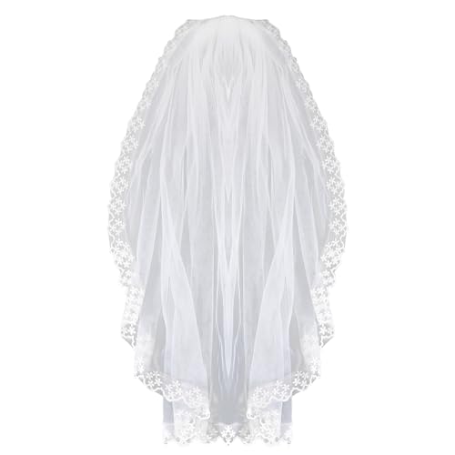 Vividsun Girls First Communion Veils Soft Tulle Lace Edge Veil for Holy Communion Accessories