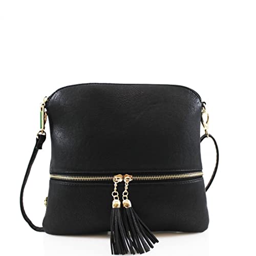 Jamie Bags Black Crossbody bags for women, mini shoulder bags with long bag strap, Stylish Black handbags for women, tassel leather phone bag for daily use