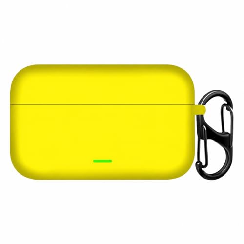 Image of Aniex Silicone Case Cover for realme Buds T500 Pro, Shockproof, Anti-Slip, Dustproof, Scratch Resistant, with Carabiner Hook, Full Body Protection (Yellow)