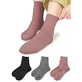 [Foot is Happy～足元に幸せを～] 靴下 レディース 暖かい ゆったり 羊毛 室内 屋外 温かい あったか 冬 冬用 ゆったり 口ゴム無しみたい 蒸れない ルームソックス クルーソックス クルー丈 (JP, 数字サイズ, 22.0 cm, 25.0 cm, 3, ブラック ダークグレー ローズ)