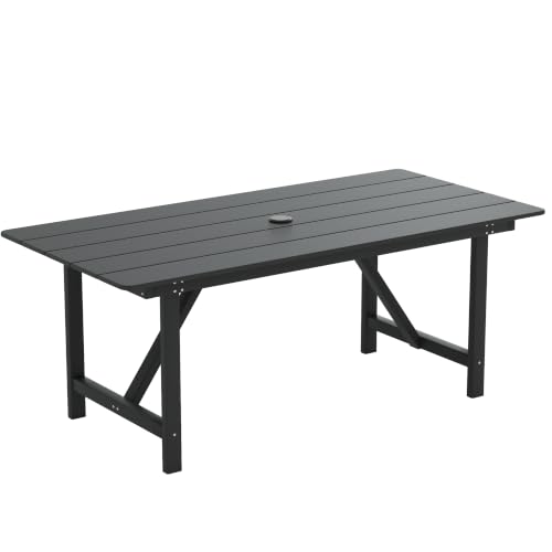 Image of Amopatio HDPE Patio Outdoor Dining Table for 6 All Weather Rectangular Table with Umbrella Hole for Porch Deck Garden Backyard Poolside
