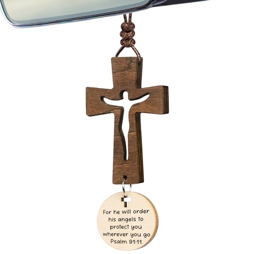 Cross for Car Mirror Hanging Christian with Bible Verse - Scan Phone for Daily Bible Verse - Cross for Rear View Mirror - Christian Car Accessories Ornament - New Driver Gifts - Gift for Men, Women