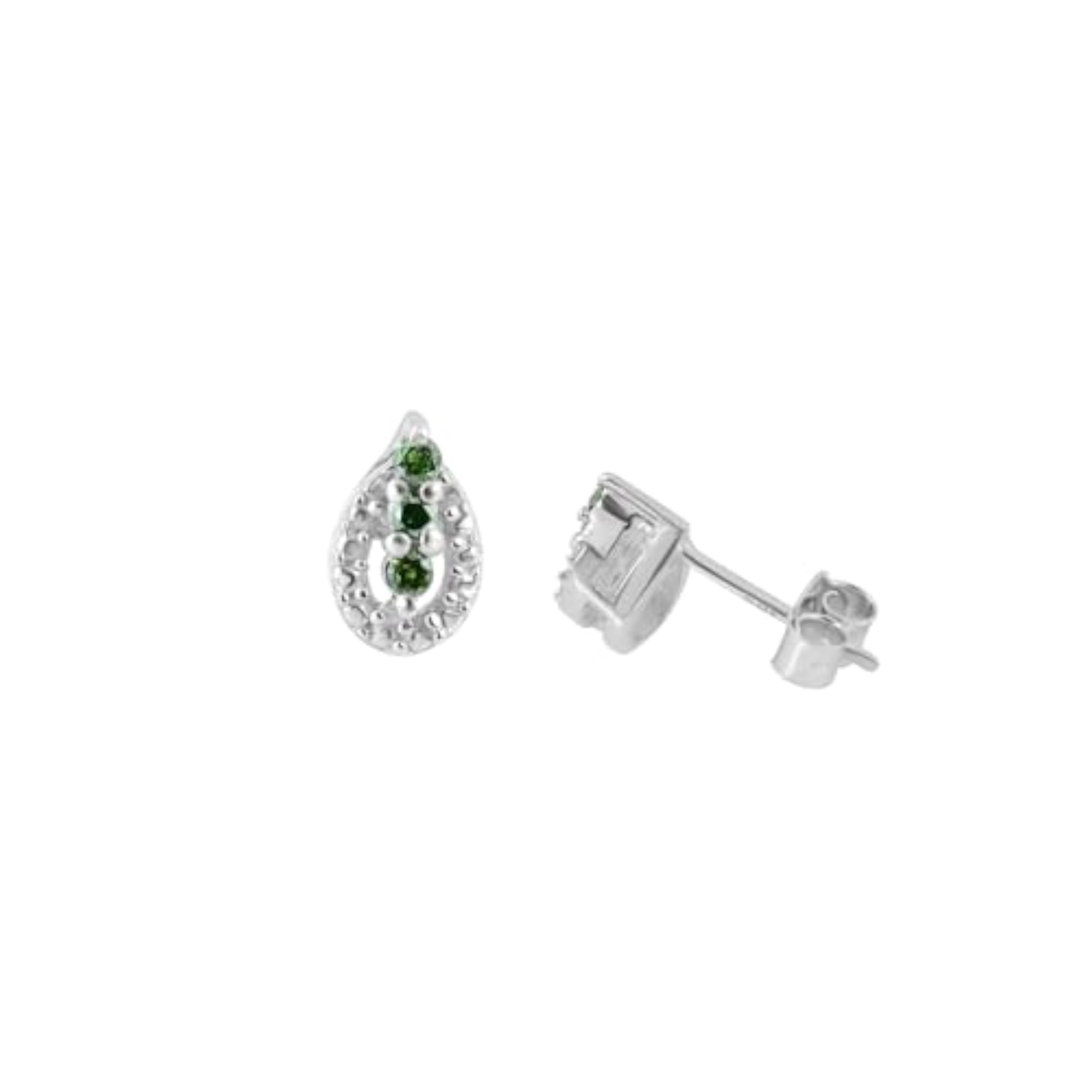 Women's Natural Green Diamond Stud Earrings in 925 Sterling Silver