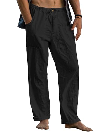 Cegerne Pantaloni in Lino Uomo Lunghi Leggeri, Pantaloni Estivi Casual