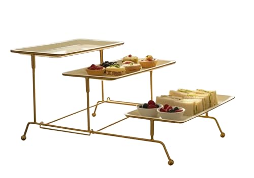 Image of Metal Snacks Organizer Buffet Server Black and White, 3-Tier Metal Serving Tray - Tiered Display Stand for Dessert, Cake Stand for Cake Cutting and Decor